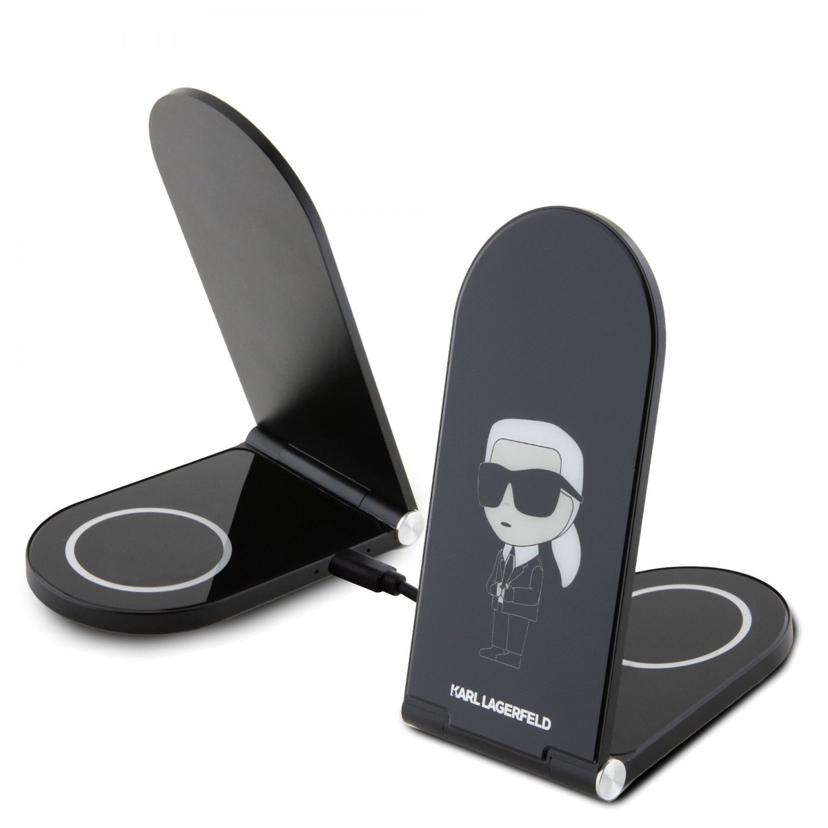 Bezdrátová magnetická nabíječka Karl Lagerfeld Aluminium 2v1 Ikonic NFT Black