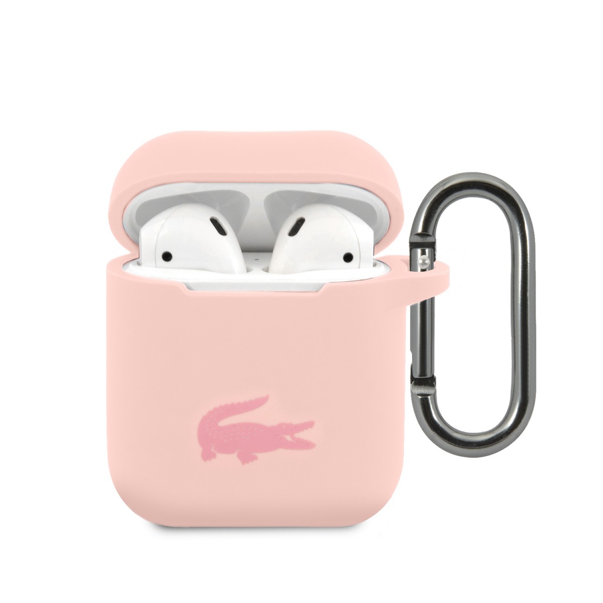 Pouzdro Lacoste Liquid Silicone Glossy Printing Logo pro Airpods 1-2 růžové