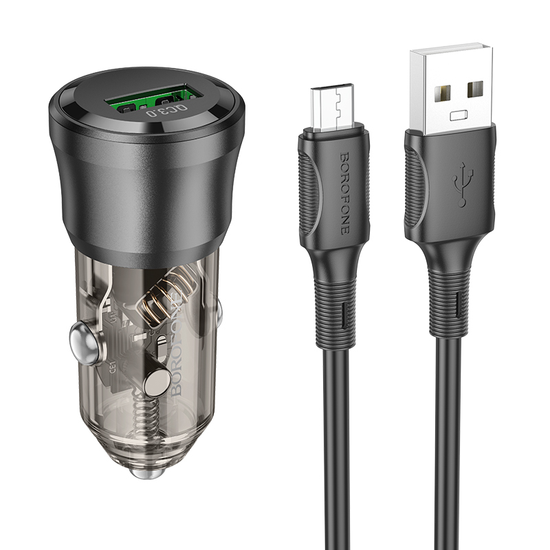 Rychlonabíječka do auta Borofone BZ23 vč. datového kabelu micro-USB 18W černá
