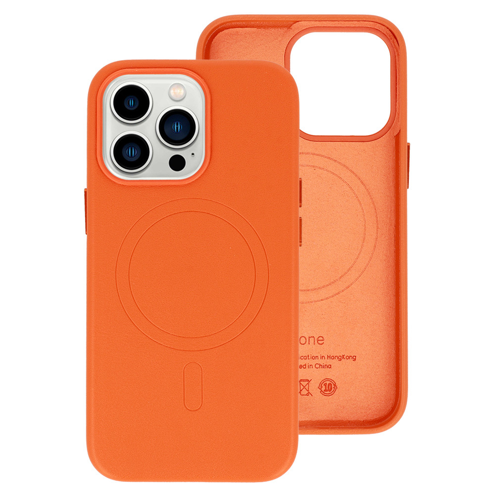 Zadní kryt MagSafe Leather pro Iphone 15 Plus Orange