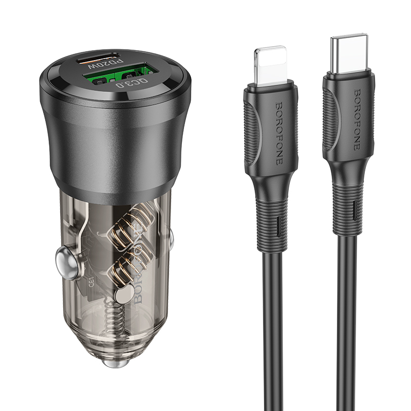 Rychlonabíječka do auta Borofone BZ25 vč. datového kabelu Lightning 38W Dual černá