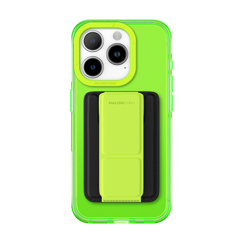 Zadní kryt Amazing Thing Titan Pro Neon Mag Wallet Case 10FT IP156.1PTWGN pro iPhone 15 Pro zelený se stojánkem