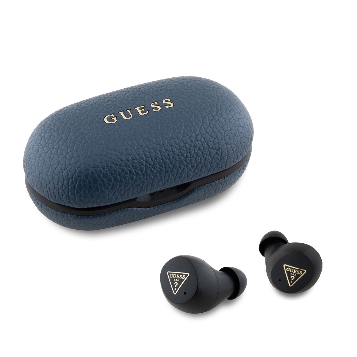 Bezdrátová sluchátka Guess PU Grained ENC TWS Blue