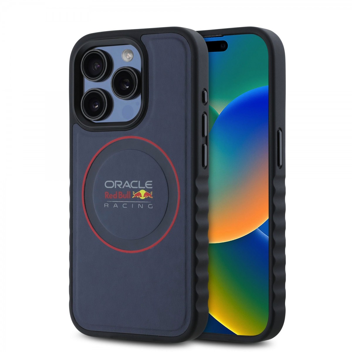 Zadní kryt Red Bull PU Leahter Red Ring MagSafe pro iPhone 15 Pro Navy