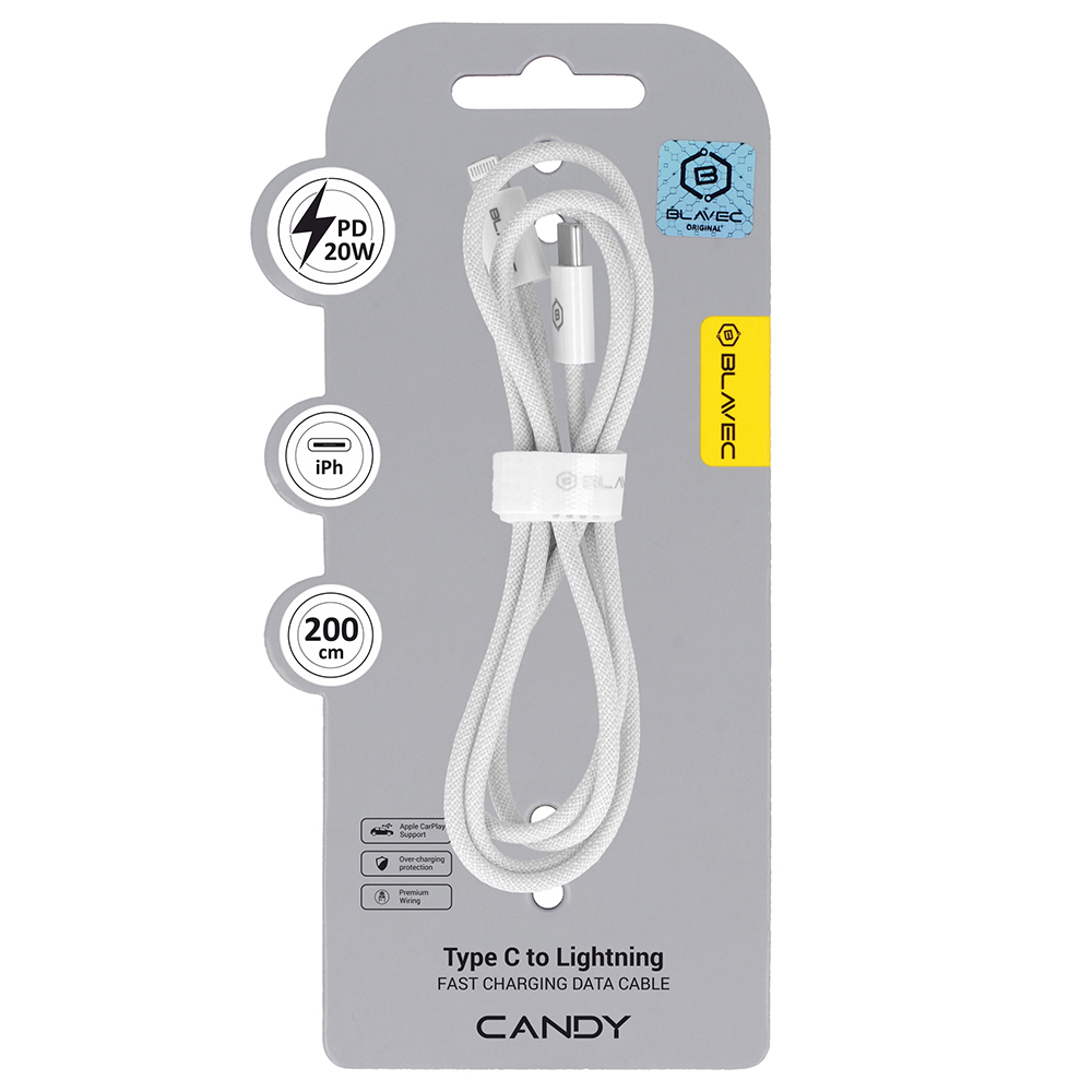 Datový kabel Blavec Candy Braided USB-C - Lightning PD 20W 2,4A 2m (CCA-CL24W20) bílý