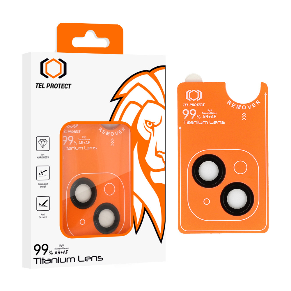 Tvrzené sklo Tel Protect Titanium Lens 99% AR na fotoaparát pro iPhone 15-15 Plus black (2 pcs)