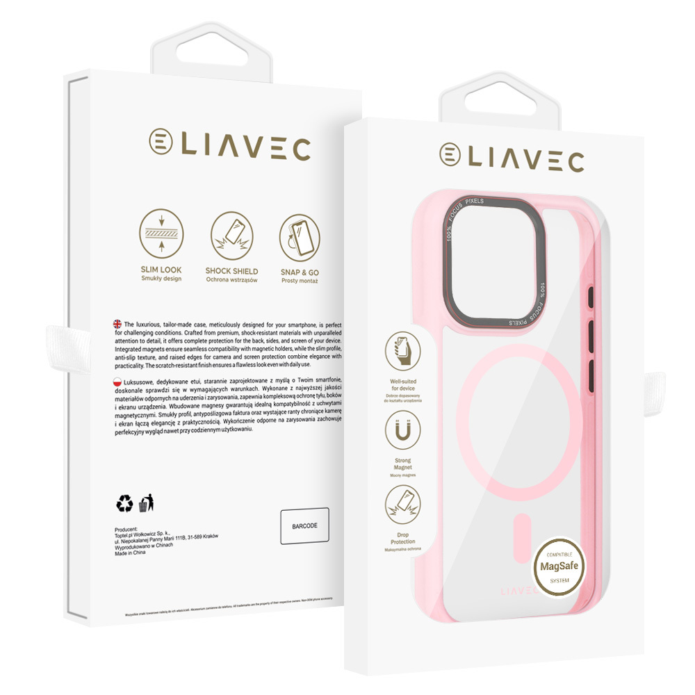 Zadní kryt Liavec Hybrid Magsafe Clear pro iPhone 15 Pro light pink