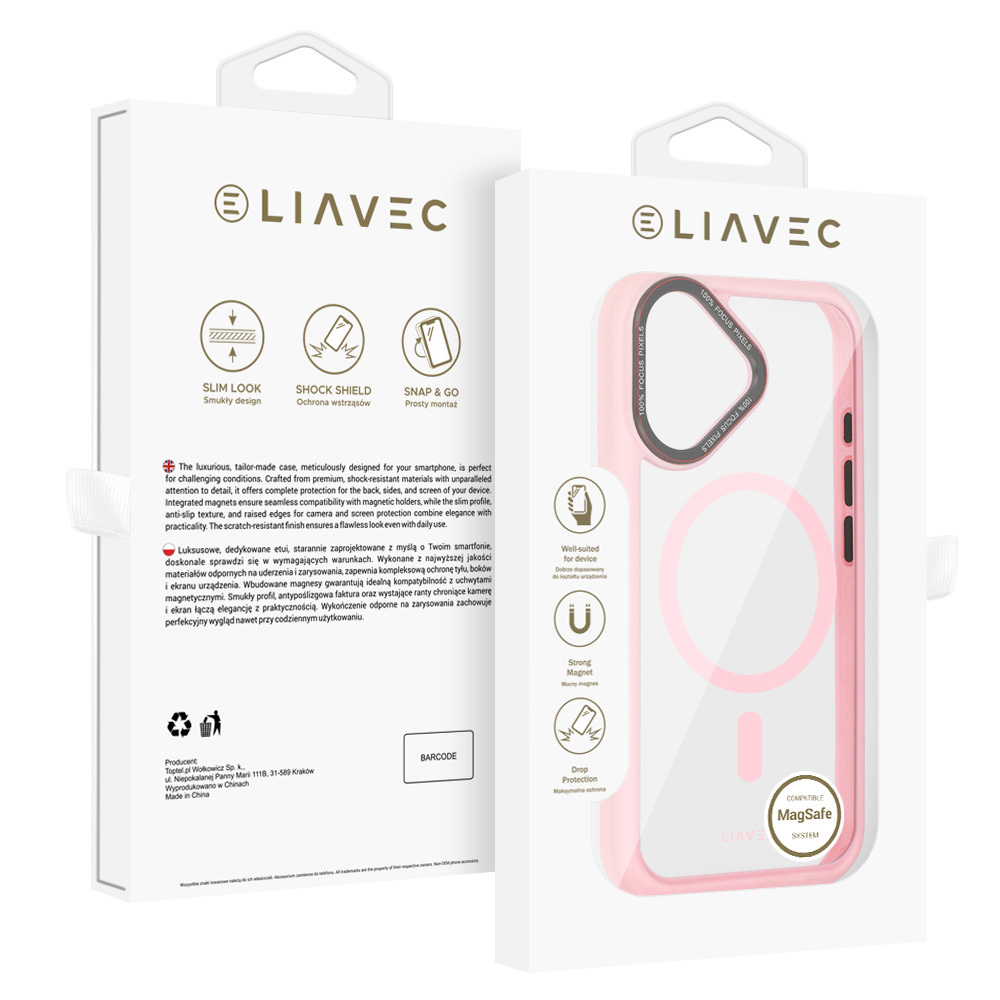 Zadní kryt Liavec Hybrid Magsafe Clear pro iPhone 16 light pink