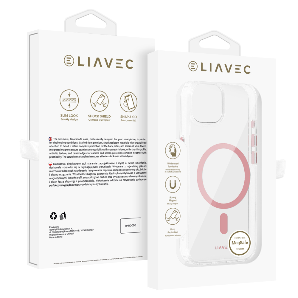 Zadní kryt Liavec Glossy Magsafe Clear pro iPhone 13-14 pink