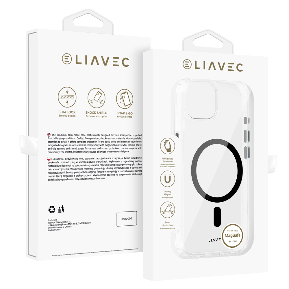 Zadní kryt Liavec Glossy Magsafe Clear pro iPhone 15 black