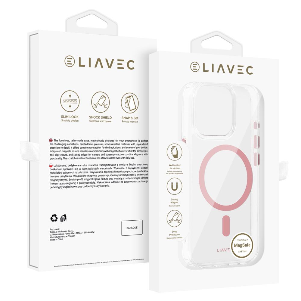 Zadní kryt Liavec Glossy Magsafe Clear pro iPhone 15 Pro Max pink