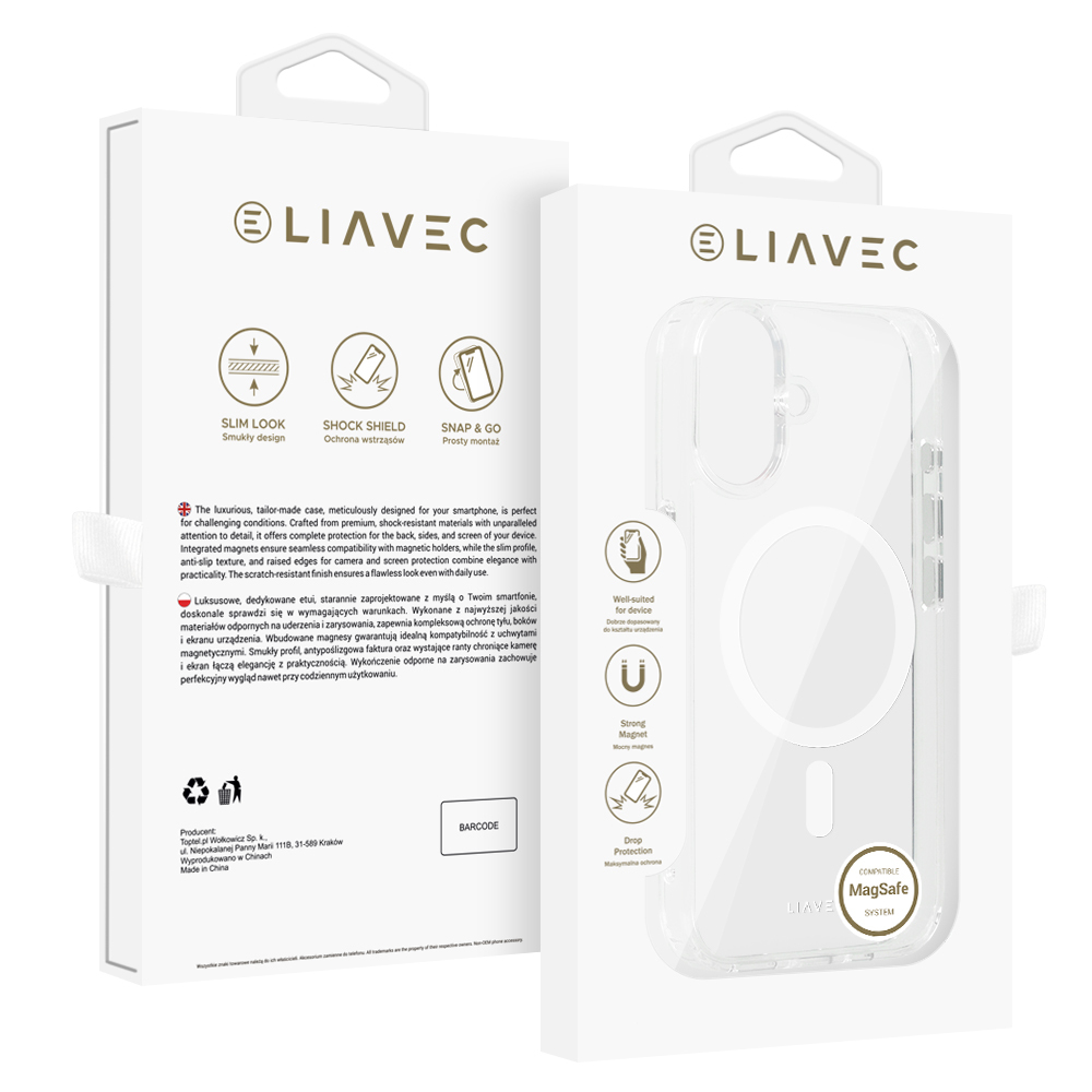 Zadní kryt Liavec Glossy Magsafe Clear pro iPhone 16 white
