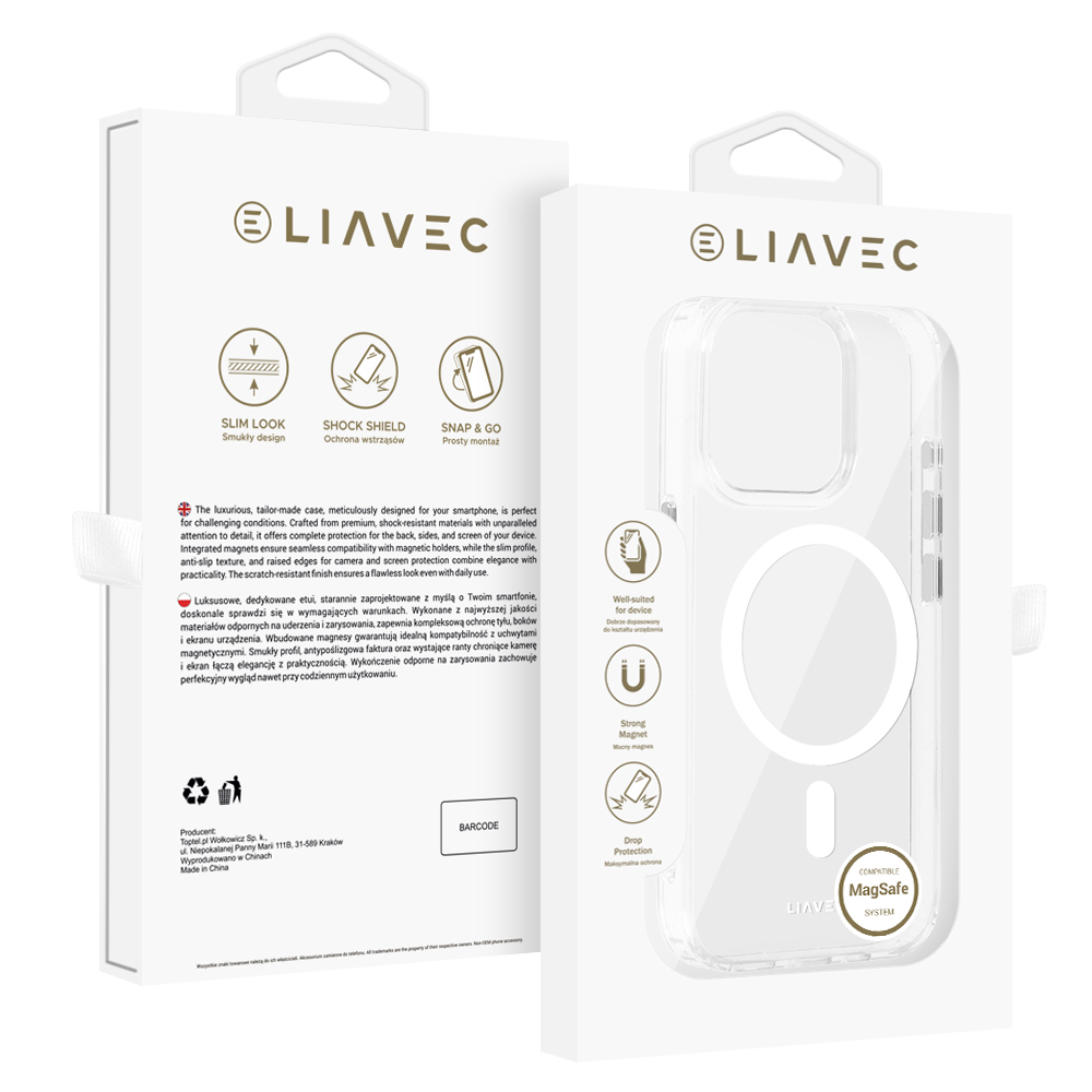 Zadní kryt Liavec Glossy Magsafe Clear pro iPhone 16 Pro Max white