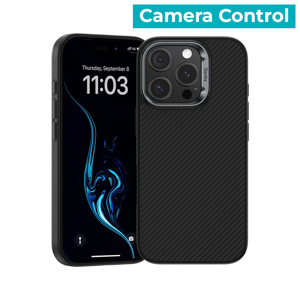 Zadní kryt Benks Magnetic Armor Pro Camera Control Kevlar Metal Frame 600D (D065) pro iPhone 16 Pro black