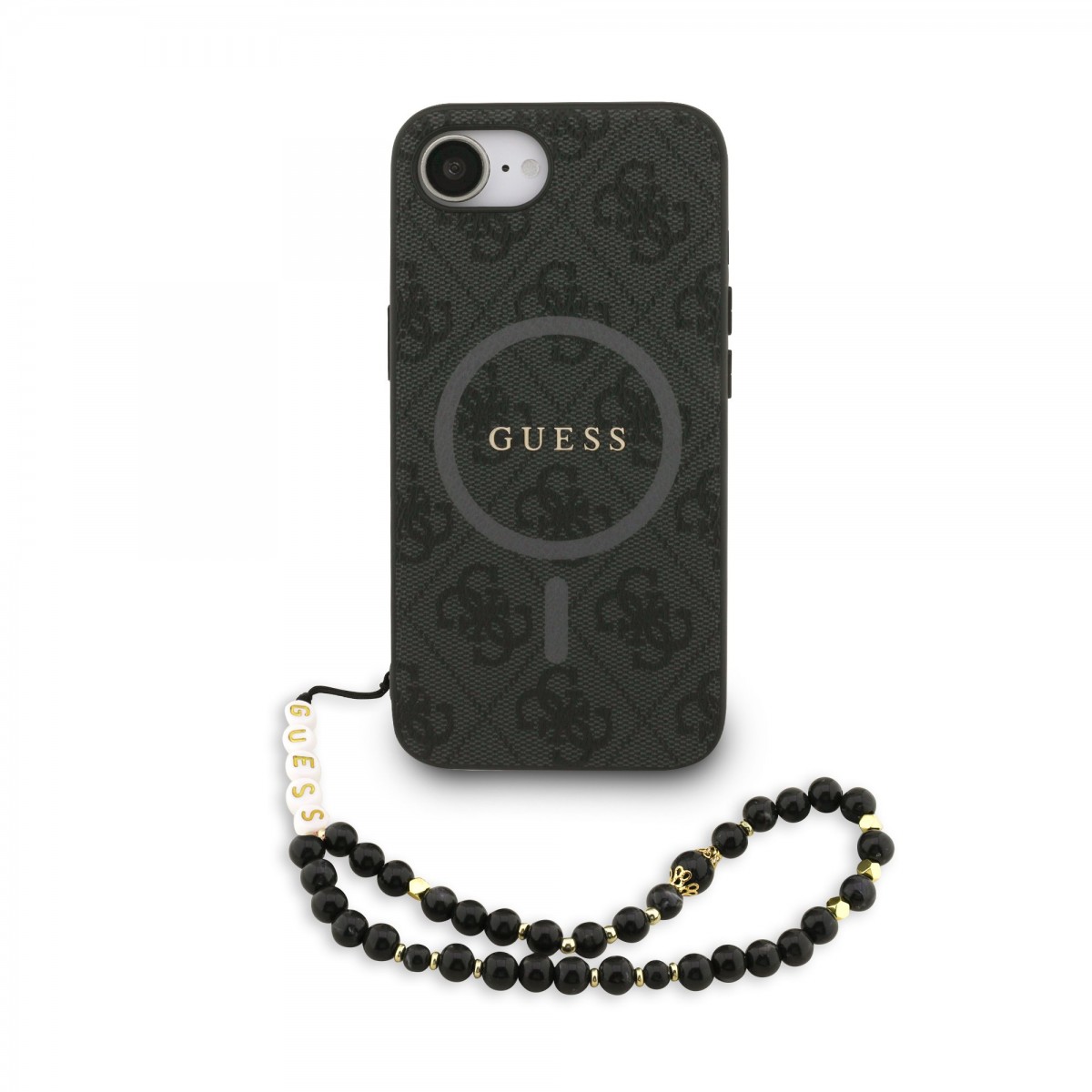 Zadní kryt Guess PU Leather 4G Colored Ring Strap MagSafe pro iPhone 16e Black