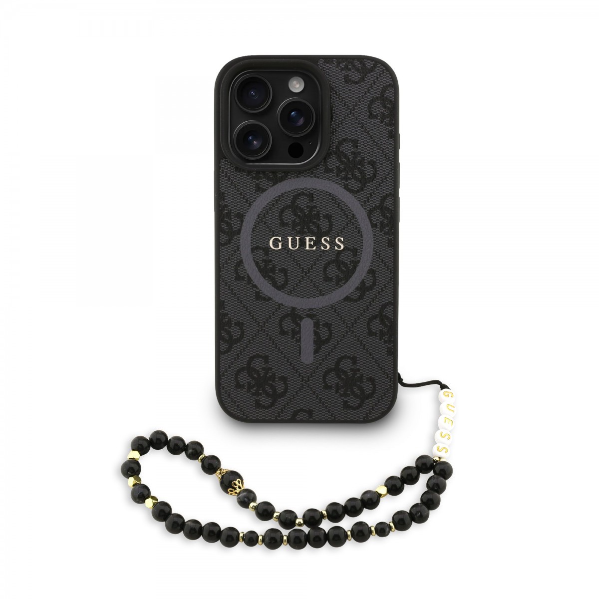 Zadní kryt Guess PU Leather 4G Colored Ring Strap MagSafe pro iPhone 16 Pro Max Black