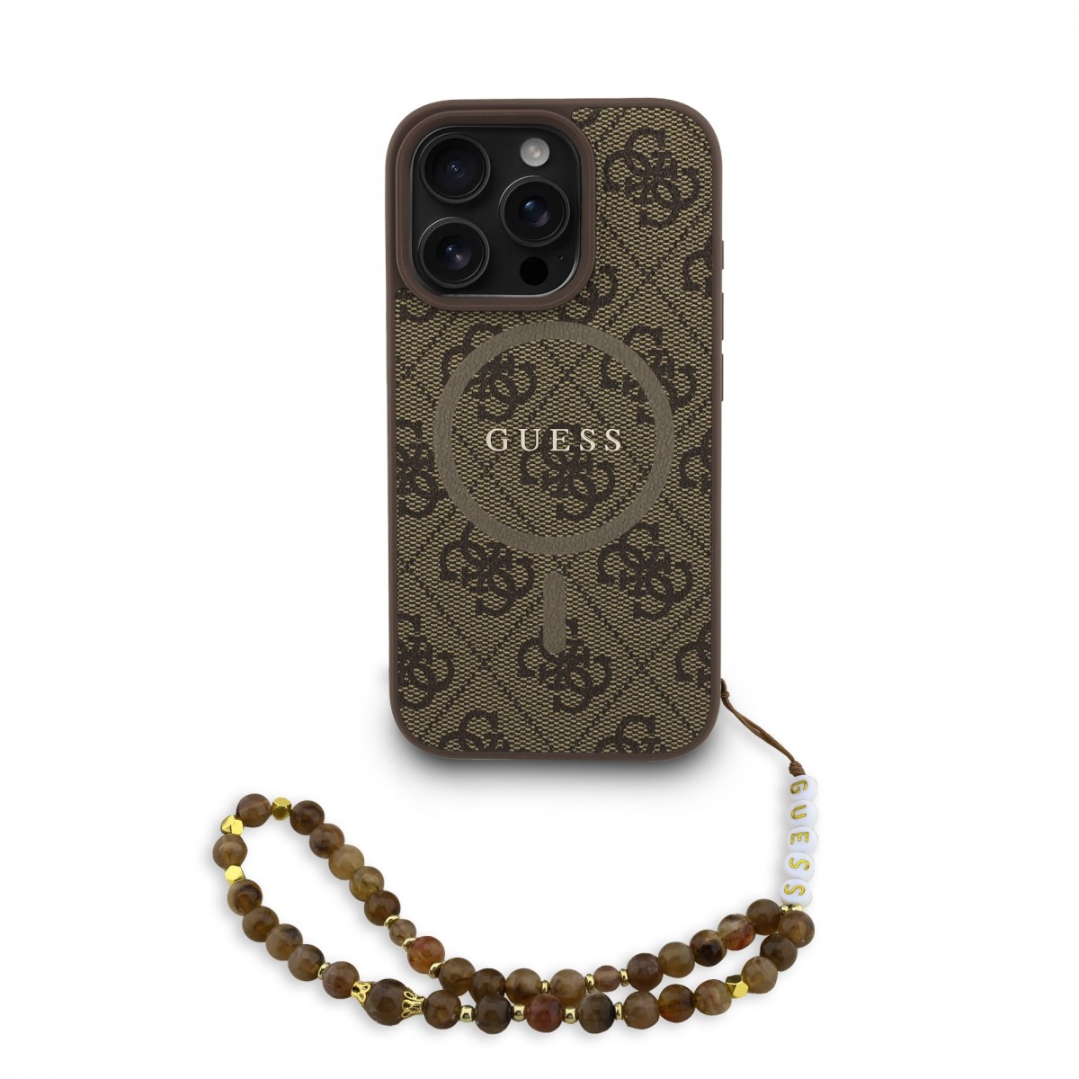 Zadní kryt Guess PU Leather 4G Colored Ring Strap MagSafe pro iPhone 16 Pro Max Brown