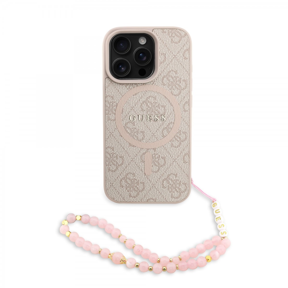 Zadní kryt Guess PU Leather 4G Colored Ring Strap MagSafe pro iPhone 16 Pro Pink