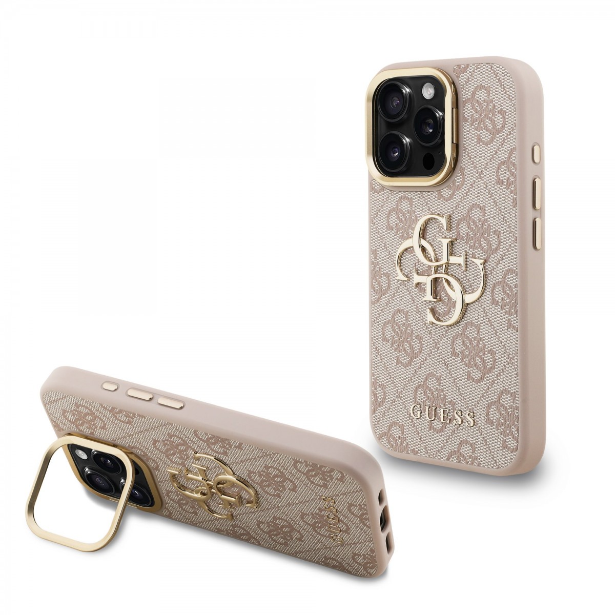 Zadní kryt Guess PU 4G Metal Logo Stand Camera Frame pro iPhone 16 Pro Pink