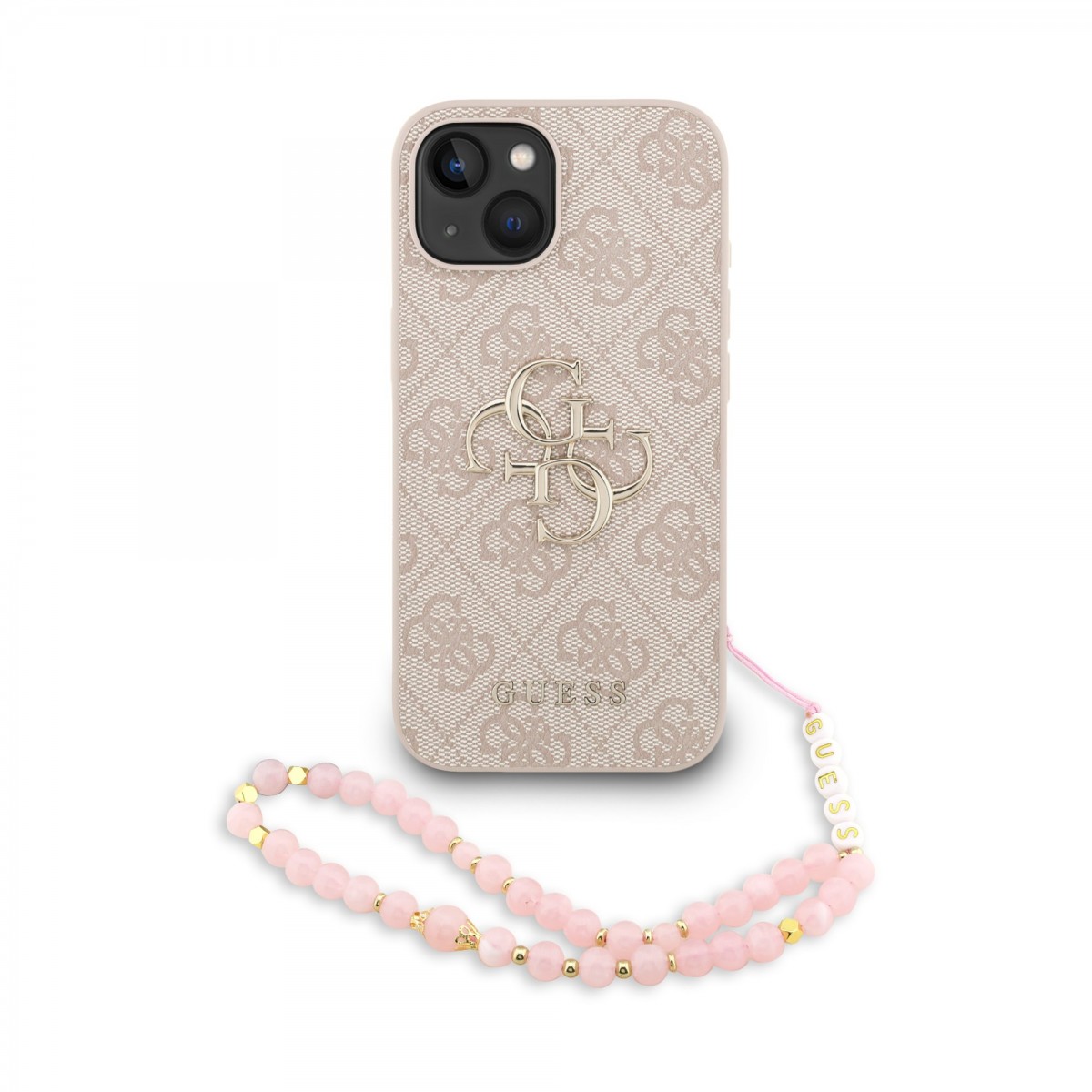 Zadní kryt Guess PU 4G Metal Logo Strap pro iPhone 15 Pink