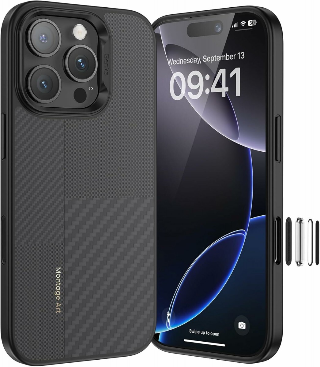 Zadní kryt Benks Montage Magnetic Armor Pro Kevlar Metal Frame 600D+1500D (MF65) pro iPhone 16 Pro black (Camera Control Button)