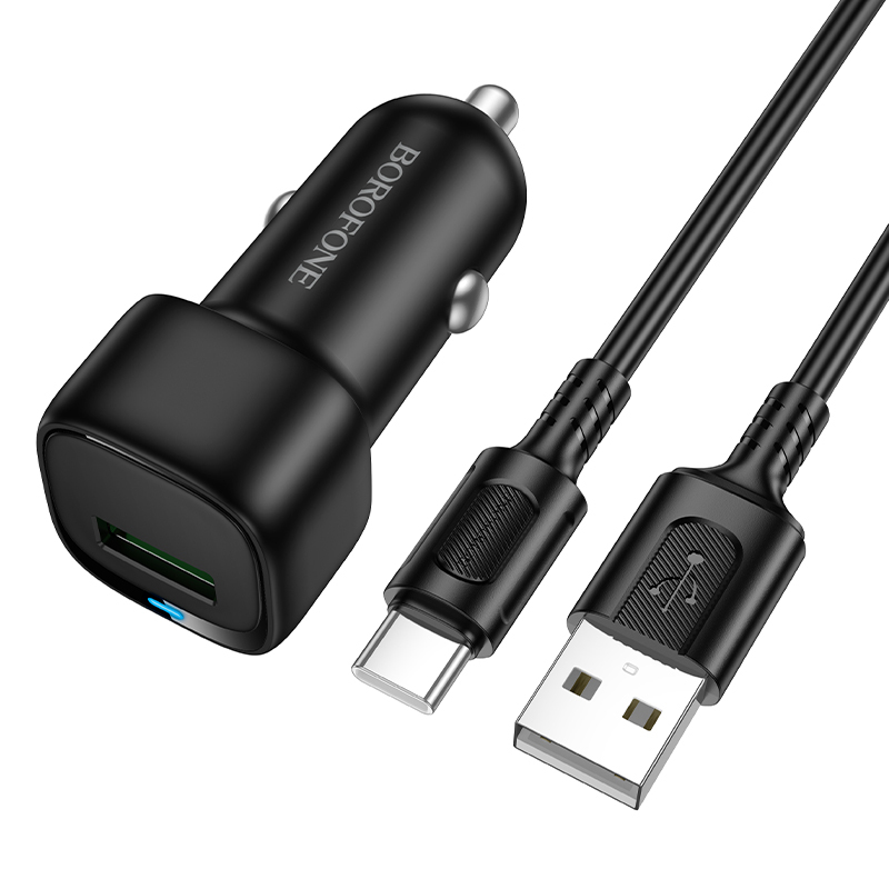 Rychlonabíječka do auta Borofone BZ34 Cloud USB-A QC 3.0 18W + datový kabel USB-C černá