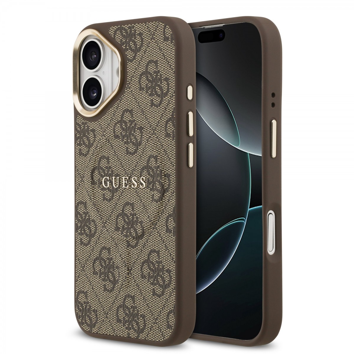 Zadní kryt Guess PU Leather 4G Gold Frame MagSafe pro iPhone 17 Brown