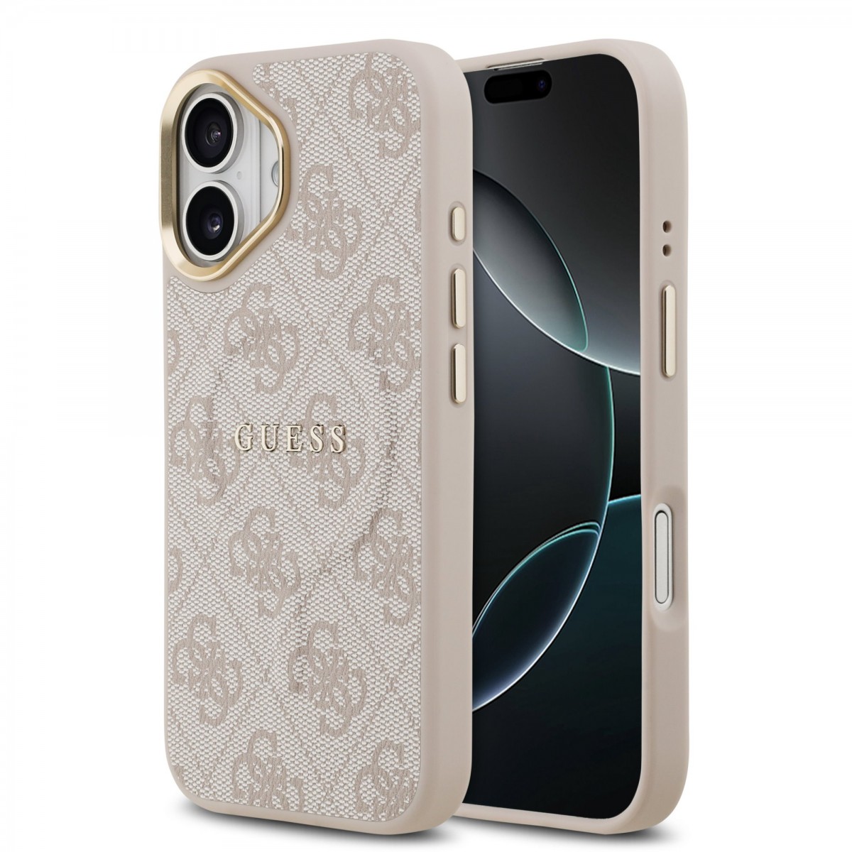 Zadní kryt Guess PU Leather 4G Gold Frame MagSafe pro iPhone 17 Pink