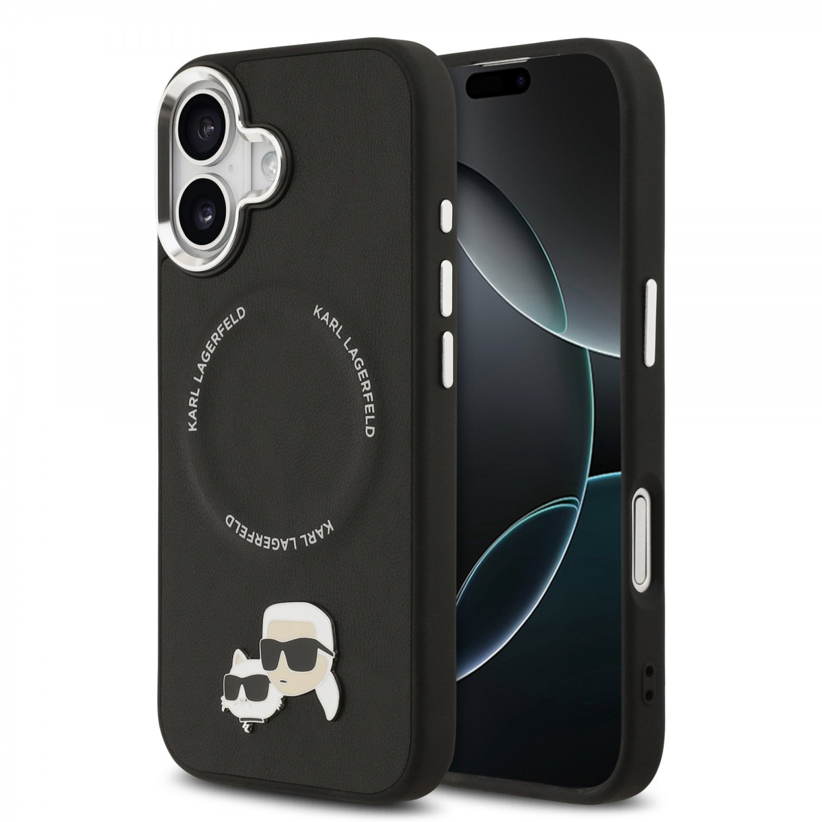 Zadní kryt Karl Lagerfeld PU Karl and Choupette Heads Pins MagSafe pro iPhone 17 Black