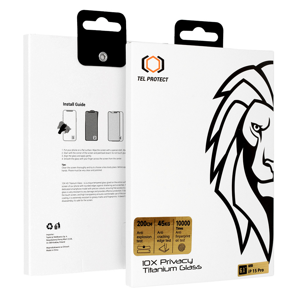 Tvrzené sklo Tel Protect 10X Privacy Titanium pro iPhone 17 Pro Max