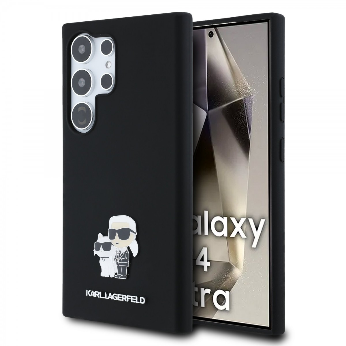 Zadní kryt Karl Lagerfeld Liquid Silicone Metal Karl and Choupette pro Samsung Galaxy S24 Ultra Black