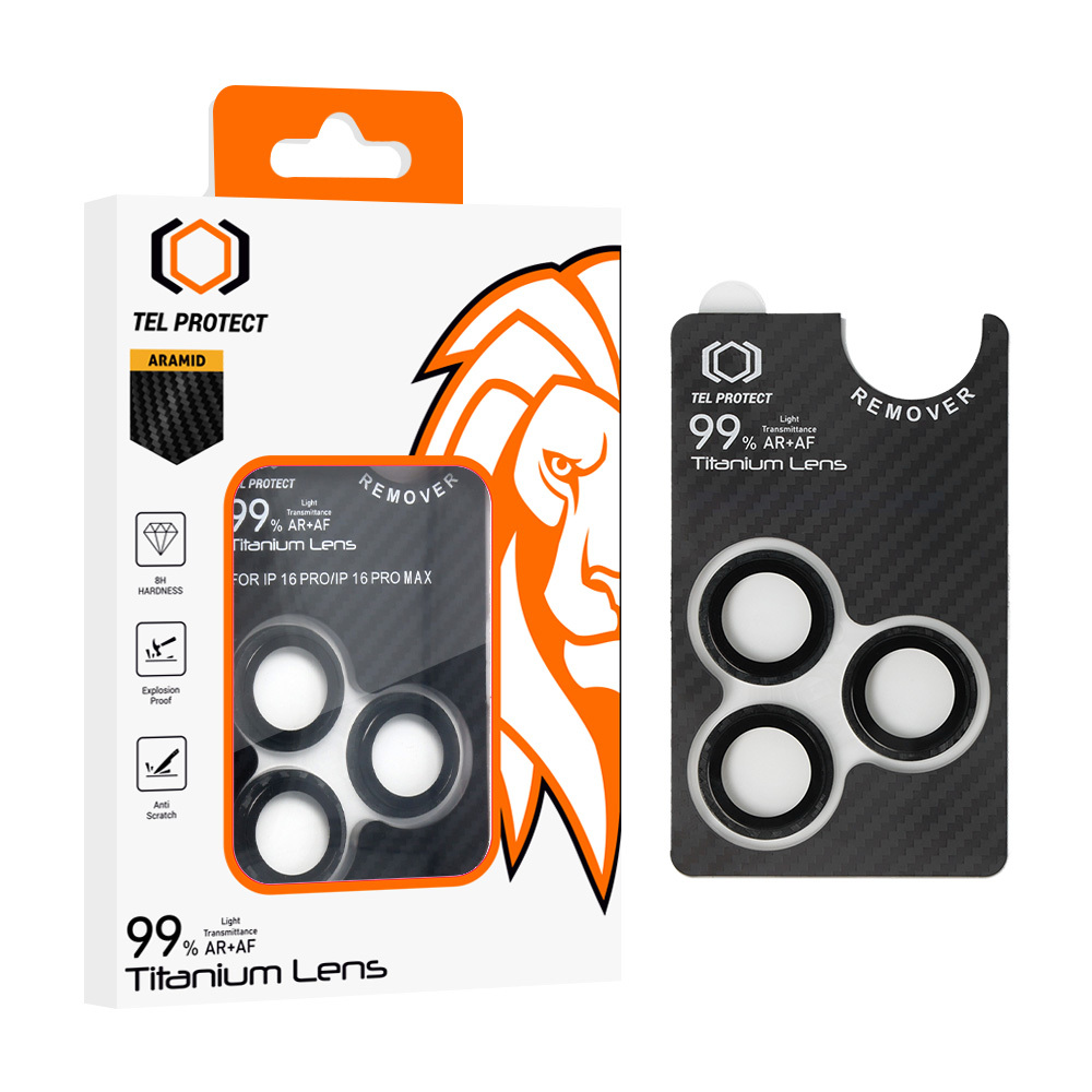 Tvrzené sklo Tel Protect Titanium Lens 99% AR Aramid Series na čočky fotoaparátu pro iPhone 16-16 Plus