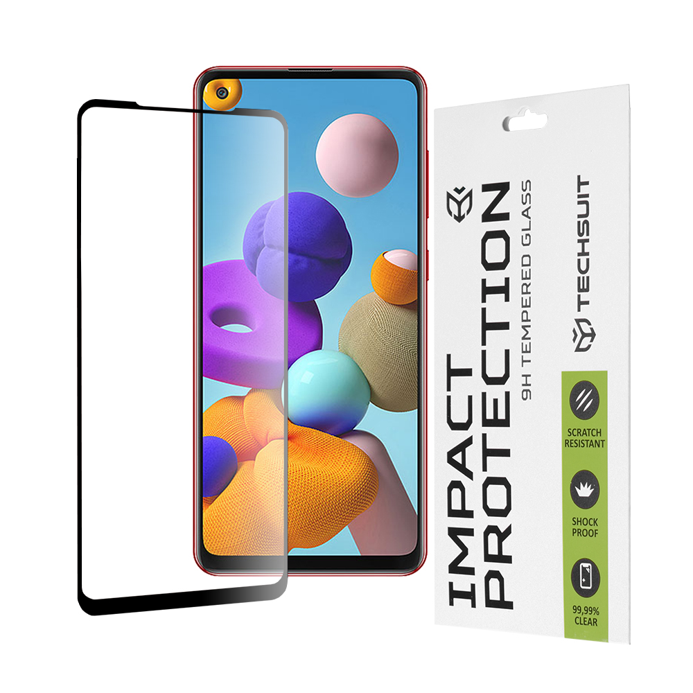 Techsuit 111D Celoplošné Celolepicí Sklo Samsung Galaxy A21s A21 Černé