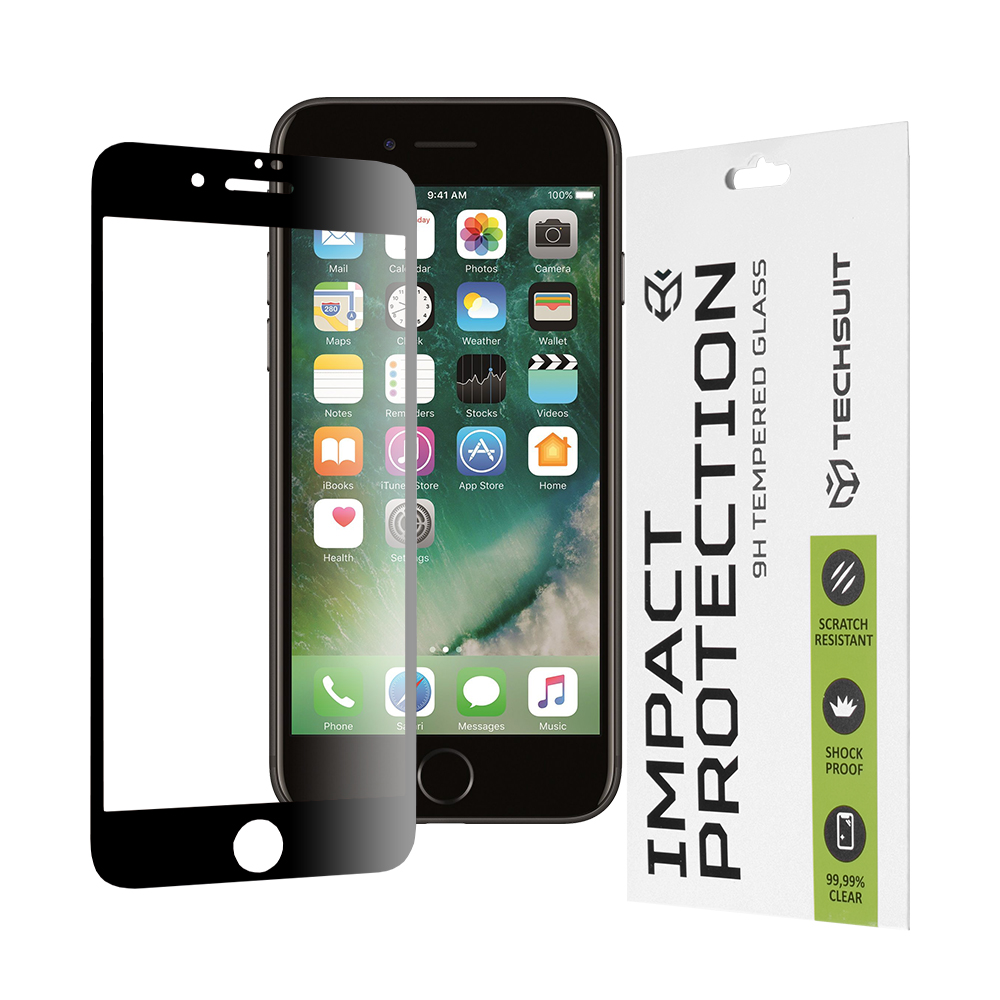 Techsuit Celoplošné Celolepicí sklo iPhone 7 8 SE 2020 2022 Černé