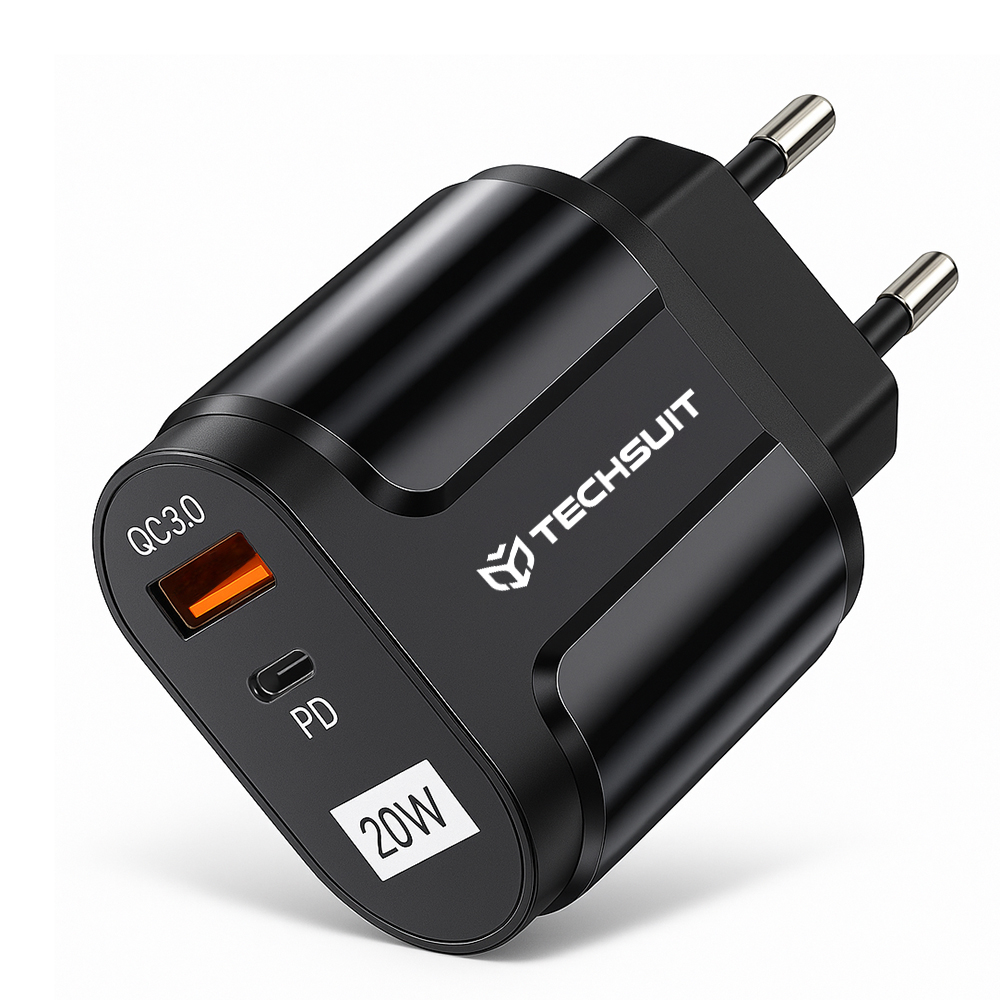 Techsuit Síťová nabíječka CHPD038 USB-A QC 3.0 USB-C 20W Černá