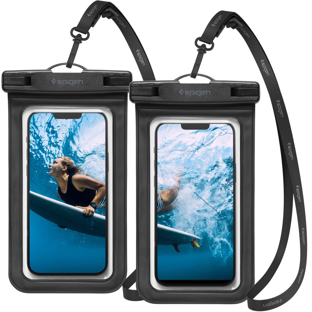 Spigen 2 kusy Vodotěsné pouzdro A601 IPX8 pro telefon 3.5-7" Černé