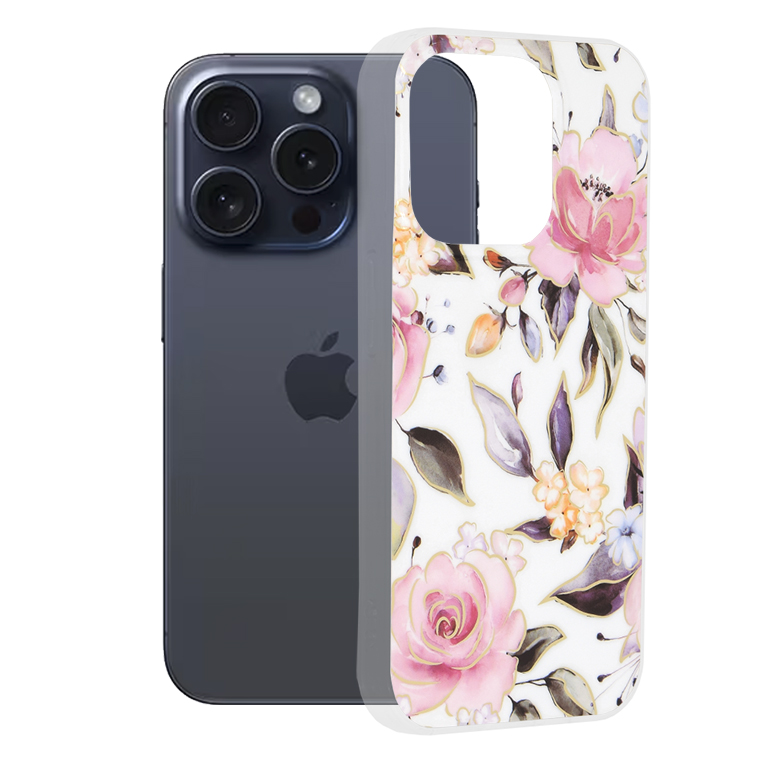Pouzdro Techsuit Marble Series pro iPhone 15 Pro Chloe White