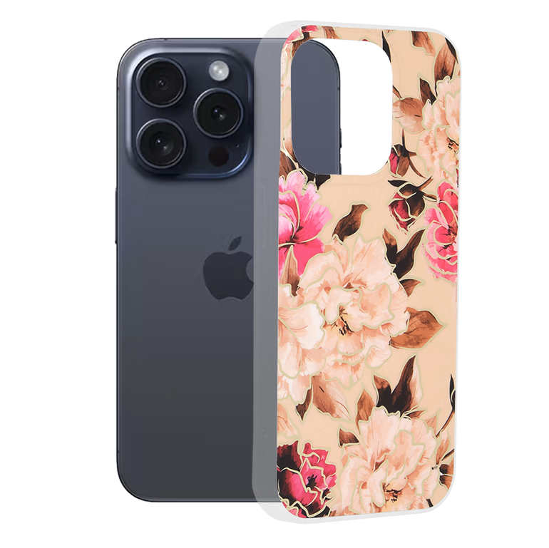 Techsuit Mramorová série iPhone 15 Pro Mary Berry Nude