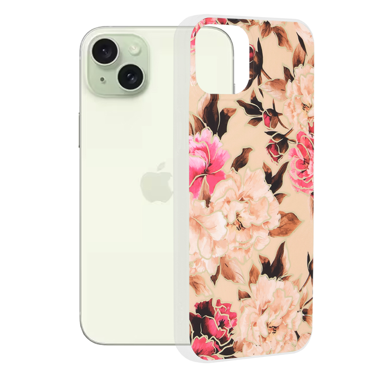 Techsuit Mramorová série iPhone 15 Plus Mary Berry Nude