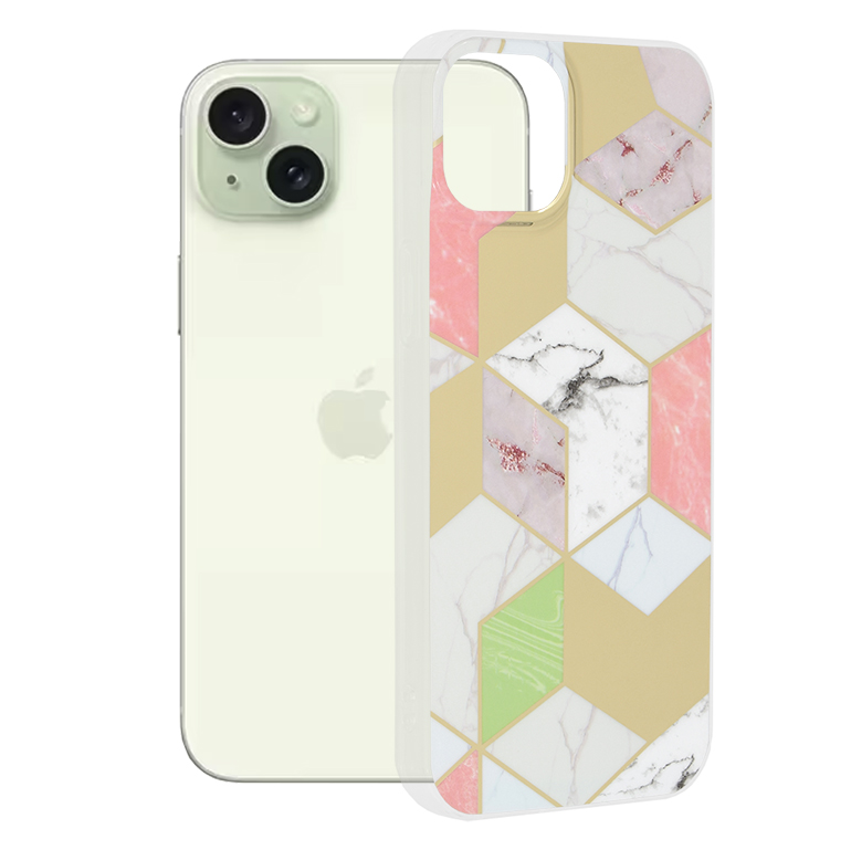 Techsuit Mramorová série iPhone 15 Plus Fialový Hex