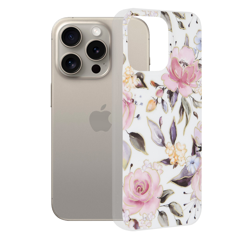 Techsuit Mramorová série iPhone 15 Pro Max Chloe bílá
