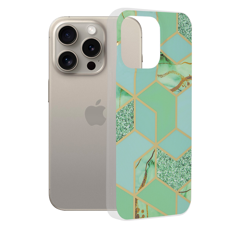 Techsuit Mramorová série iPhone 15 Pro Max Zelený Hex