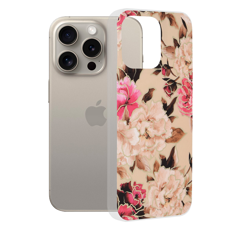Techsuit Mramorová série iPhone 15 Pro Max Mary Berry Nude