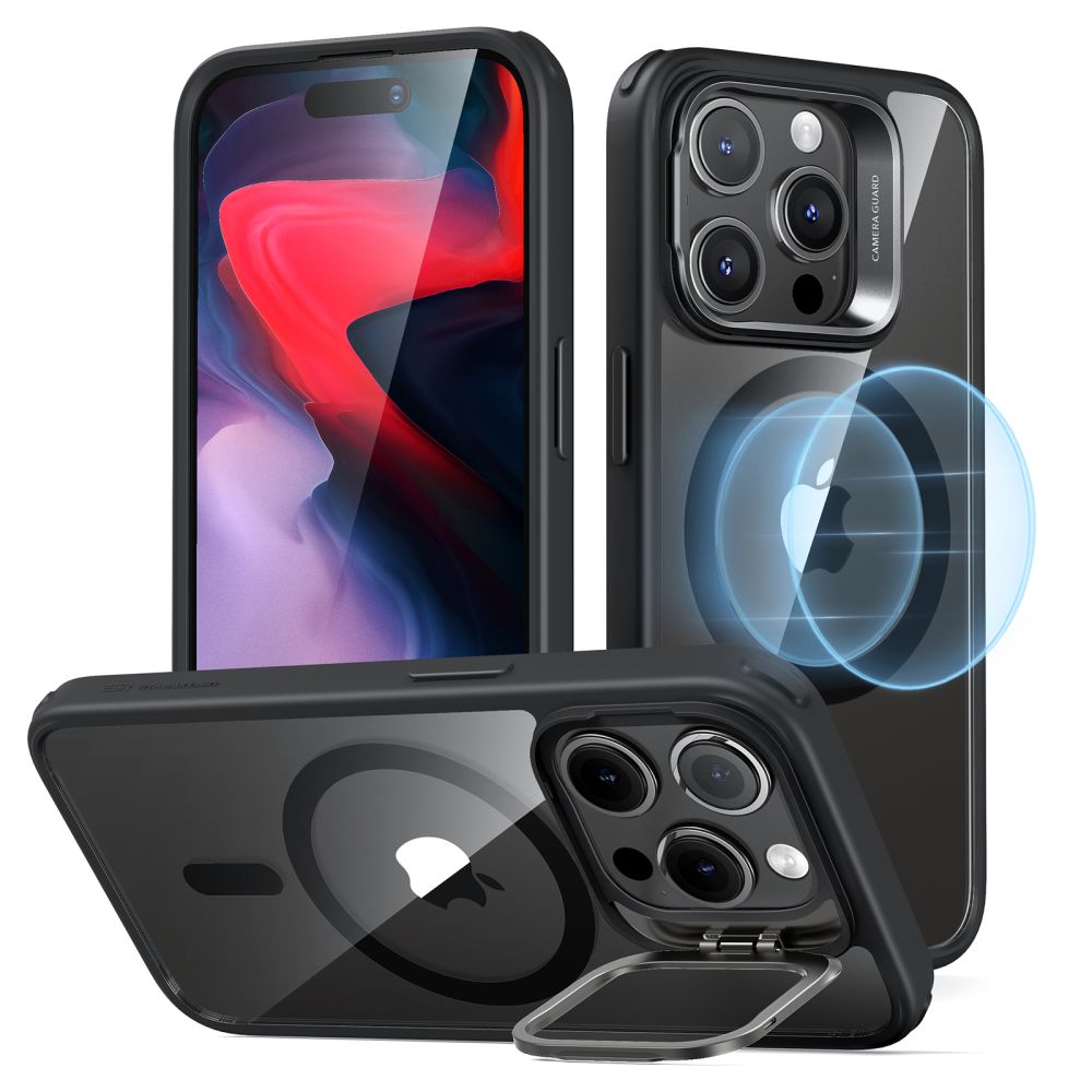 ESR Classic Hybrid HaloLock Kickstand iPhone 15 Pro Clear Black