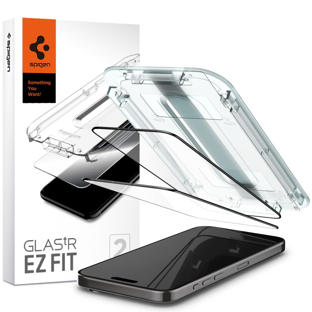 Spigen Glas.tR EZ-FIT 2 kusy iPhone 15 Pro Černá