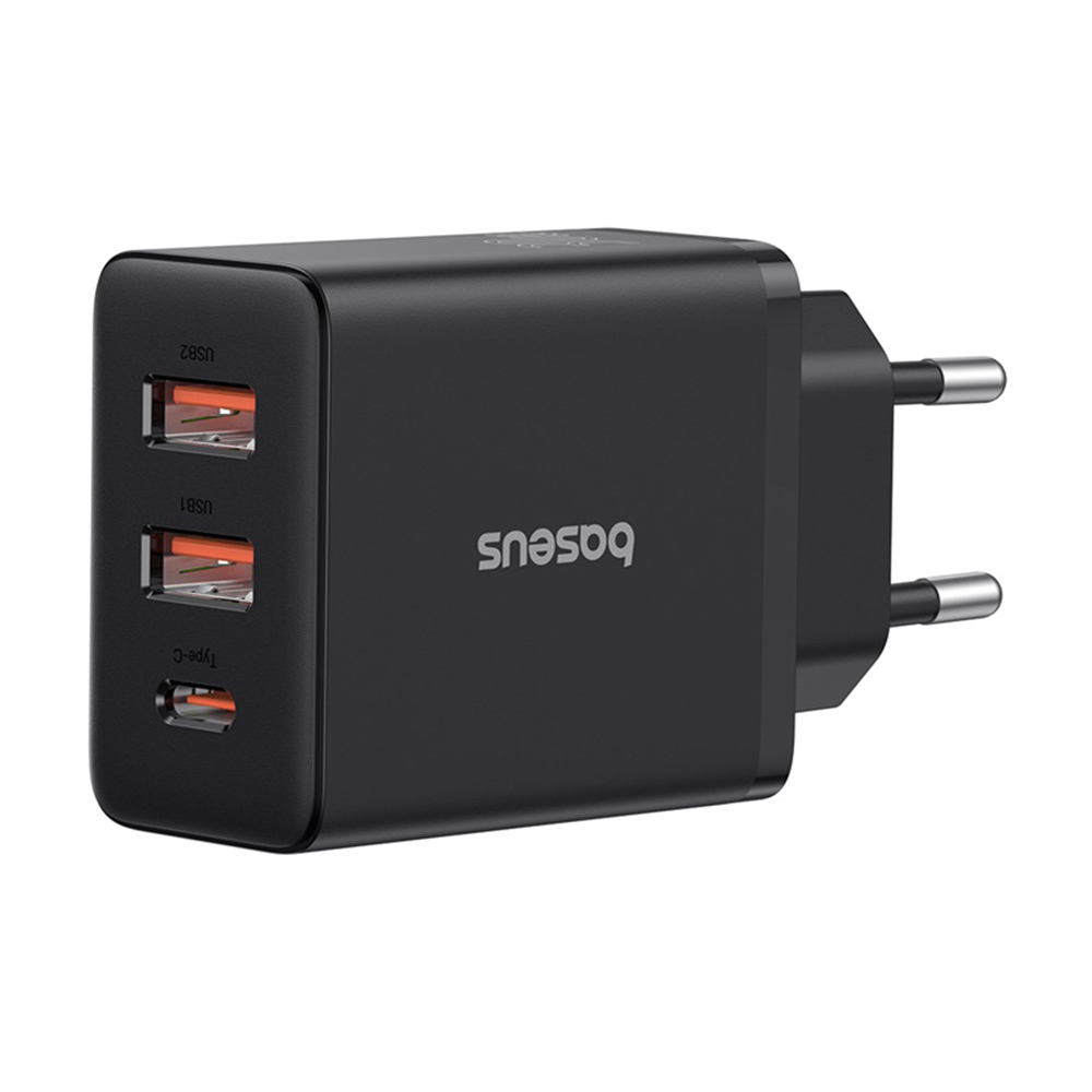 Baseus Síťová nabíječka GaN 2x USB Type-C 30W Rychlé nabíjení Černá