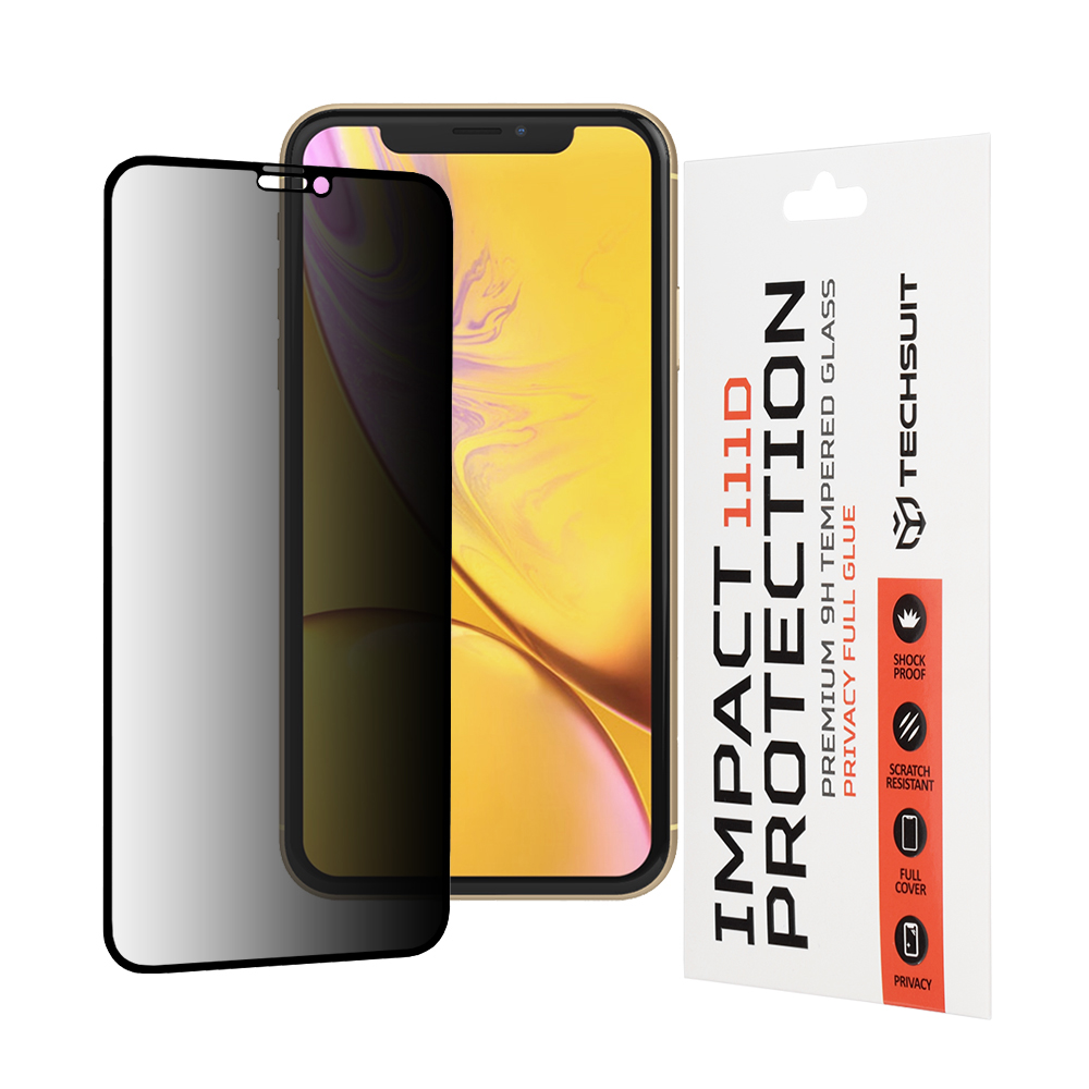Techsuit 111D Privátní celoplošné sklo iPhone XR iPhone 11 Černá