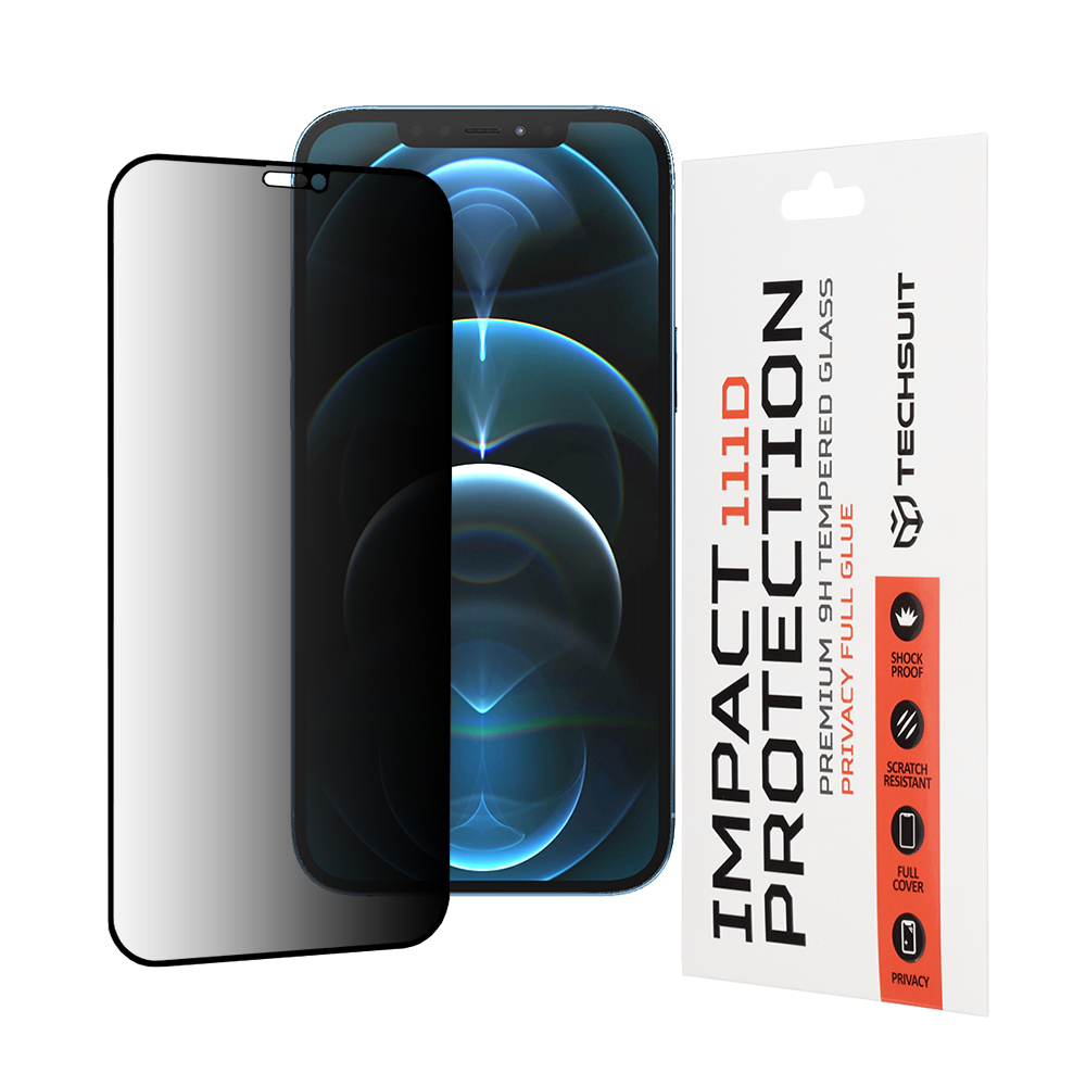 Techsuit 111D Privátní celoplošné sklo iPhone 12 Pro Max Černá