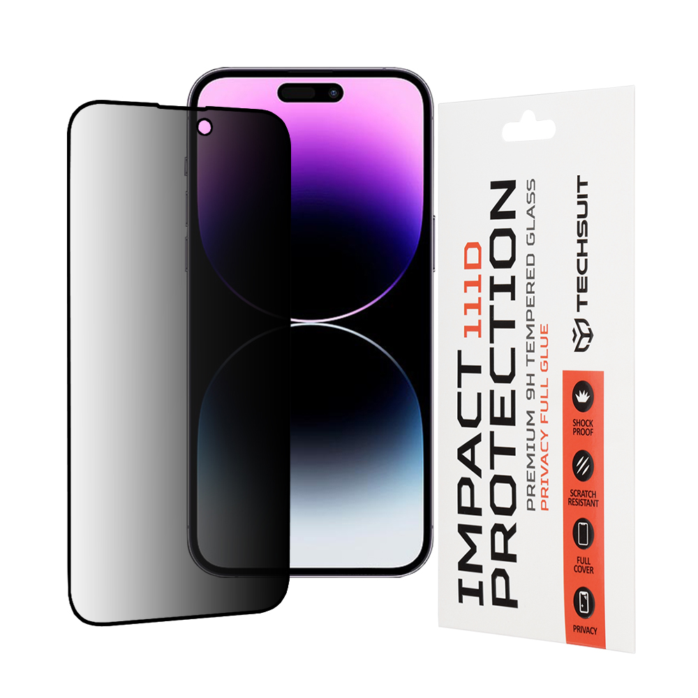 Techsuit 111D Soukromé Plné lepení iPhone 14 Pro Max Černá