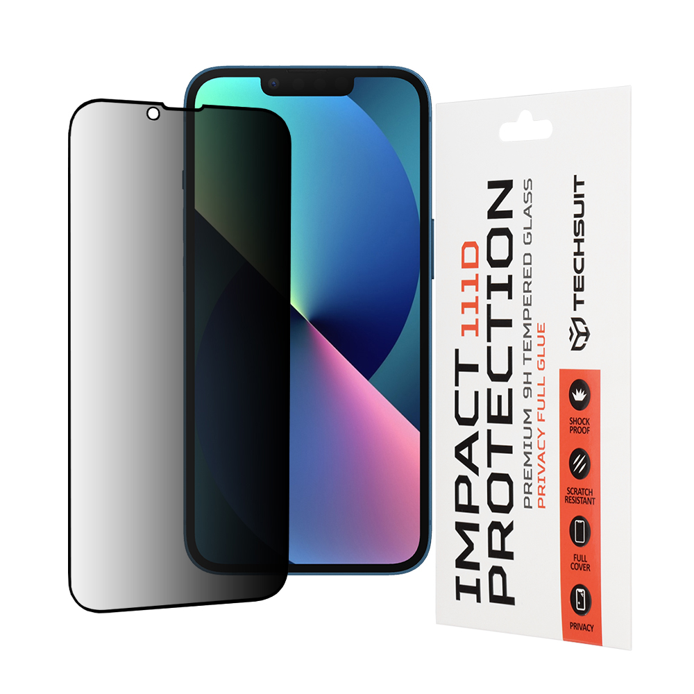 Techsuit 111D Privátní sklo celoplošné iPhone 13 13 Pro 14 16e Černá